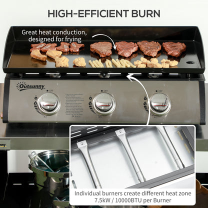 3 Burner Gas Plancha BBQ Grill with Lid, Black