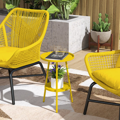 Round Garden Table, 2-Tier Metal Patio Table Coffee Table, Yellow