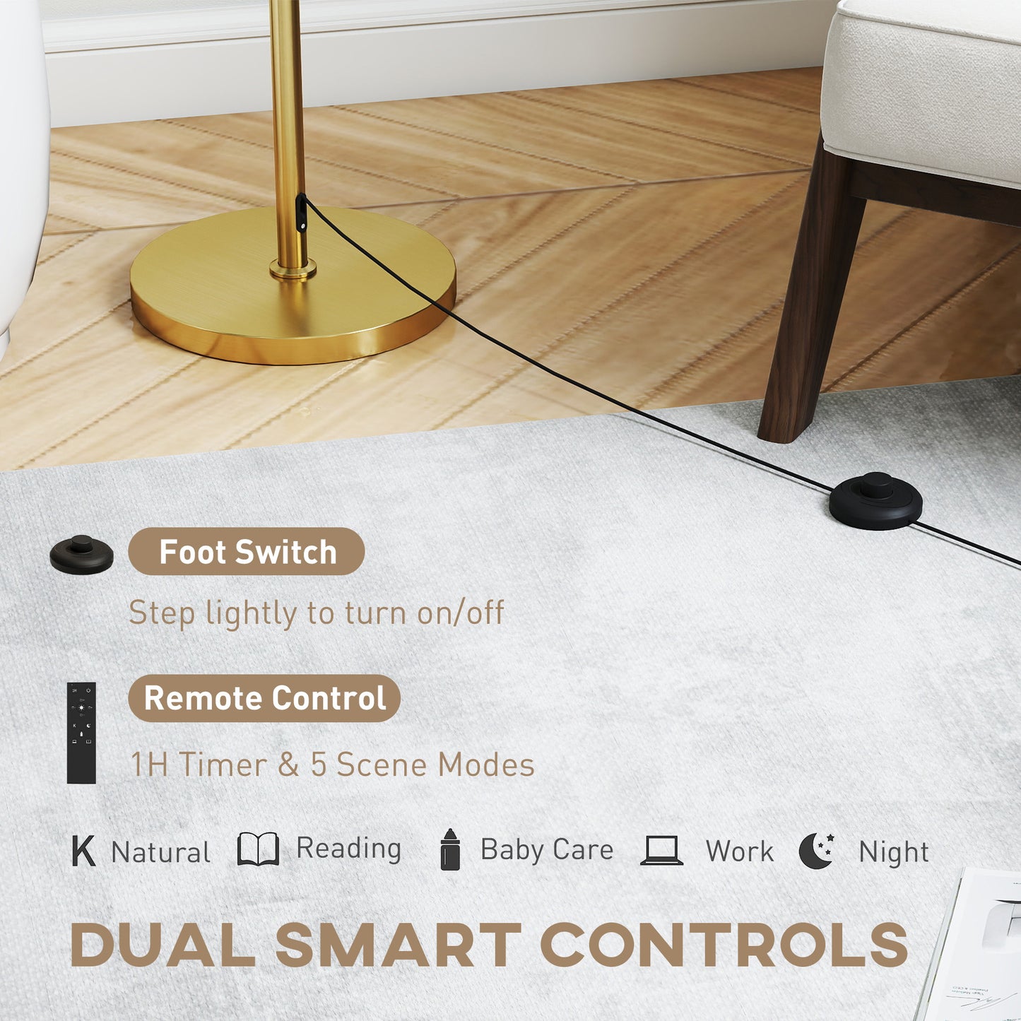 Modern Dimmable Standing Lamp with Adjustable Colour Temperatures