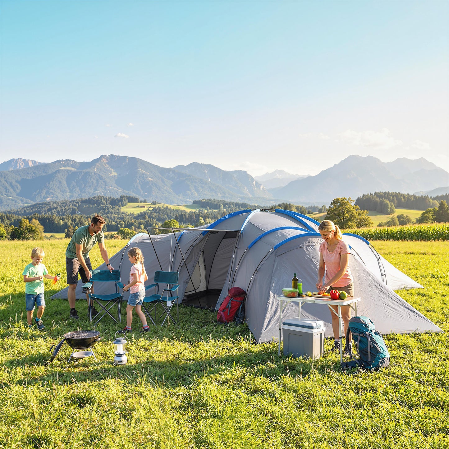6-9 Man Large Tunnel Tent with 3 Bedrooms, Stand-up Camping Tent