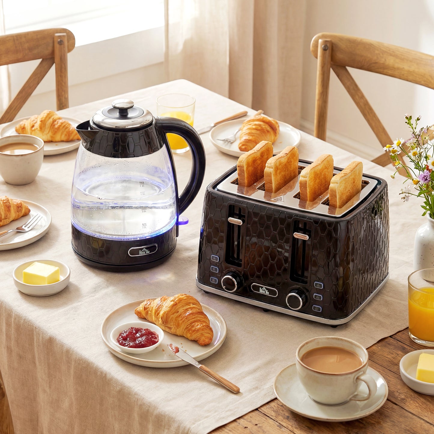 Kettle and Toaster Set with Strix Thermostat, Crumb Tray, Black