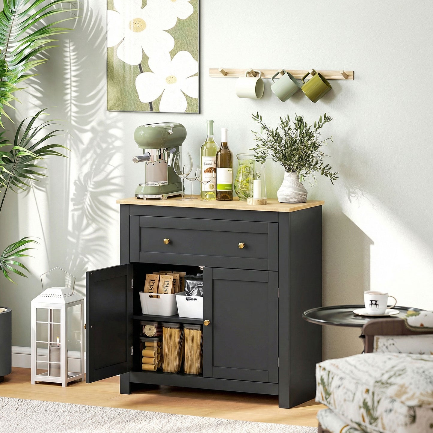 Sideboard, Kitchen Storage Cabinet w/ Adjustable Shelf, Drawer, Black