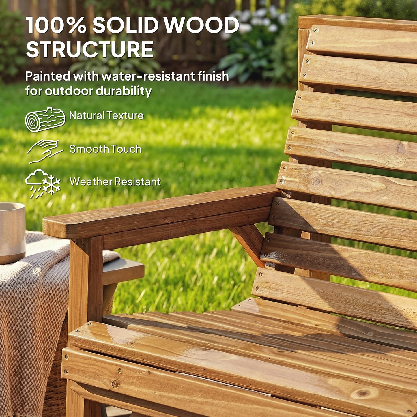 Wood Garden Furniture Set w/ Parasol Hole, Detachable Table, Natural
