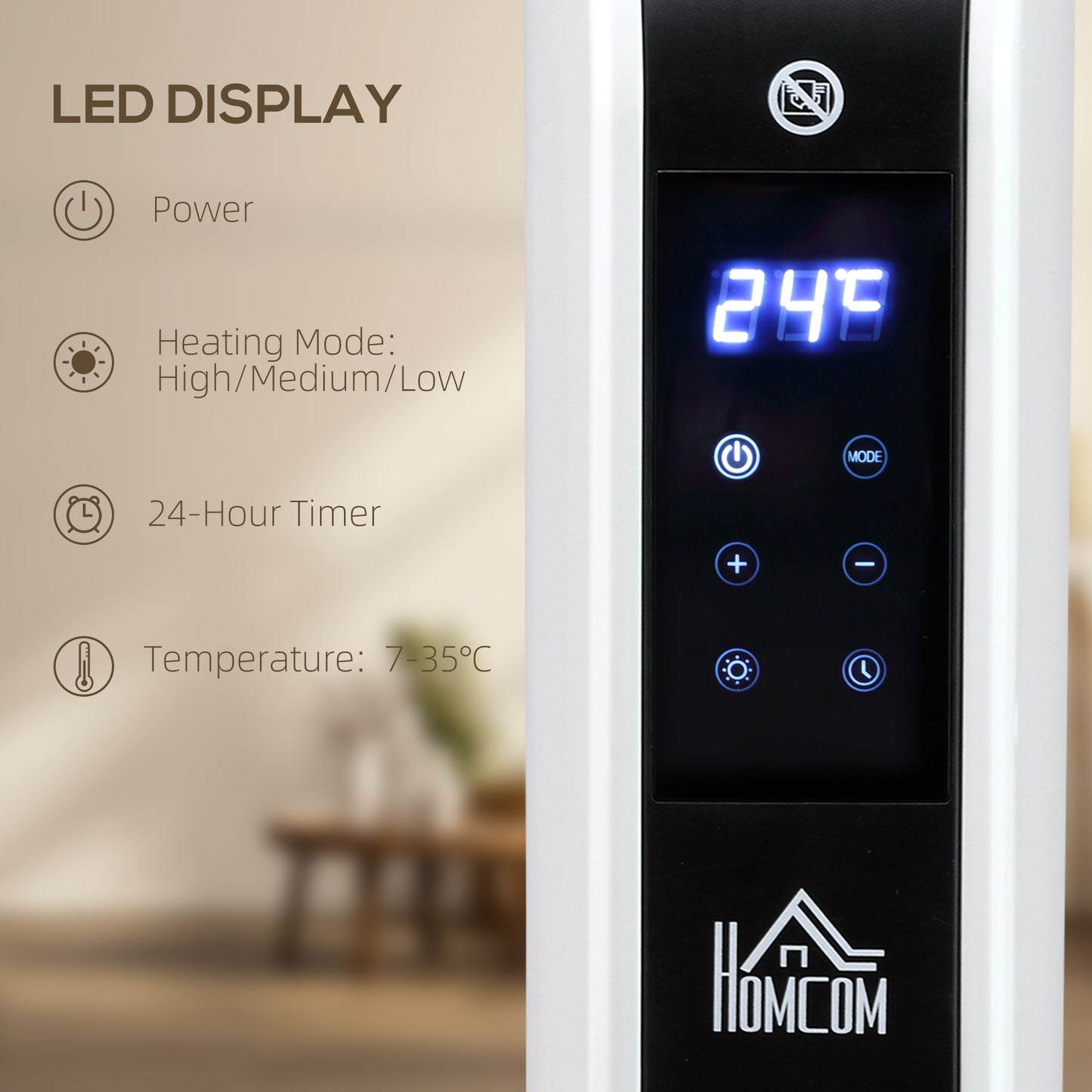 Portable Convector Heater with 24H Timer Adjustable Temperature White