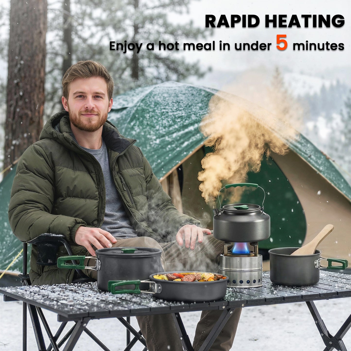 Camping Cookware Set for 4-5 People, Aluminium Camping Cook, Grey