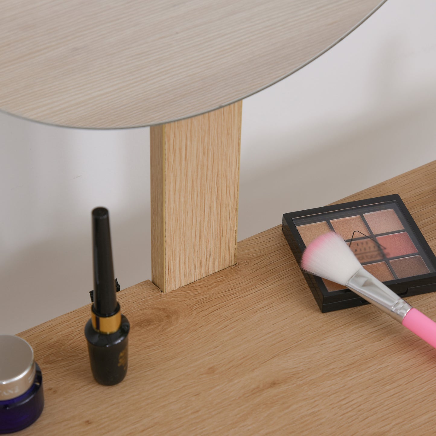 Wooden Compact Dressing Table w/ Drawer Mirror 4 Legs Table Top Bedroom