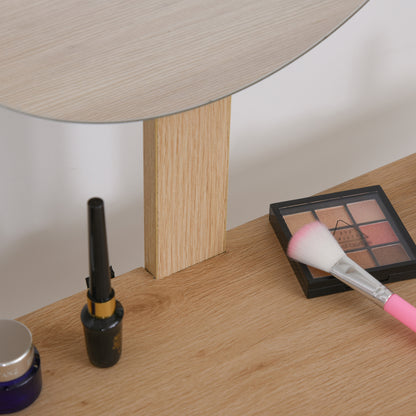 Wooden Compact Dressing Table w/ Drawer Mirror 4 Legs Table Top Bedroom
