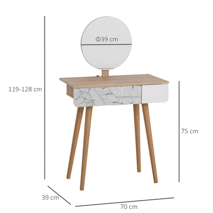 Wooden Compact Dressing Table w/ Drawer Mirror 4 Legs Table Top Bedroom