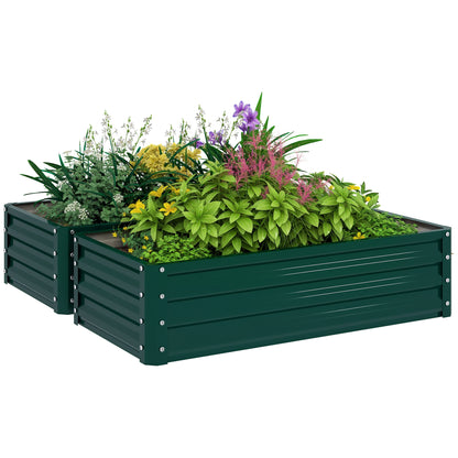 Set of 2 Raised Garden Bed Elevated Planter Box for Flowers Green