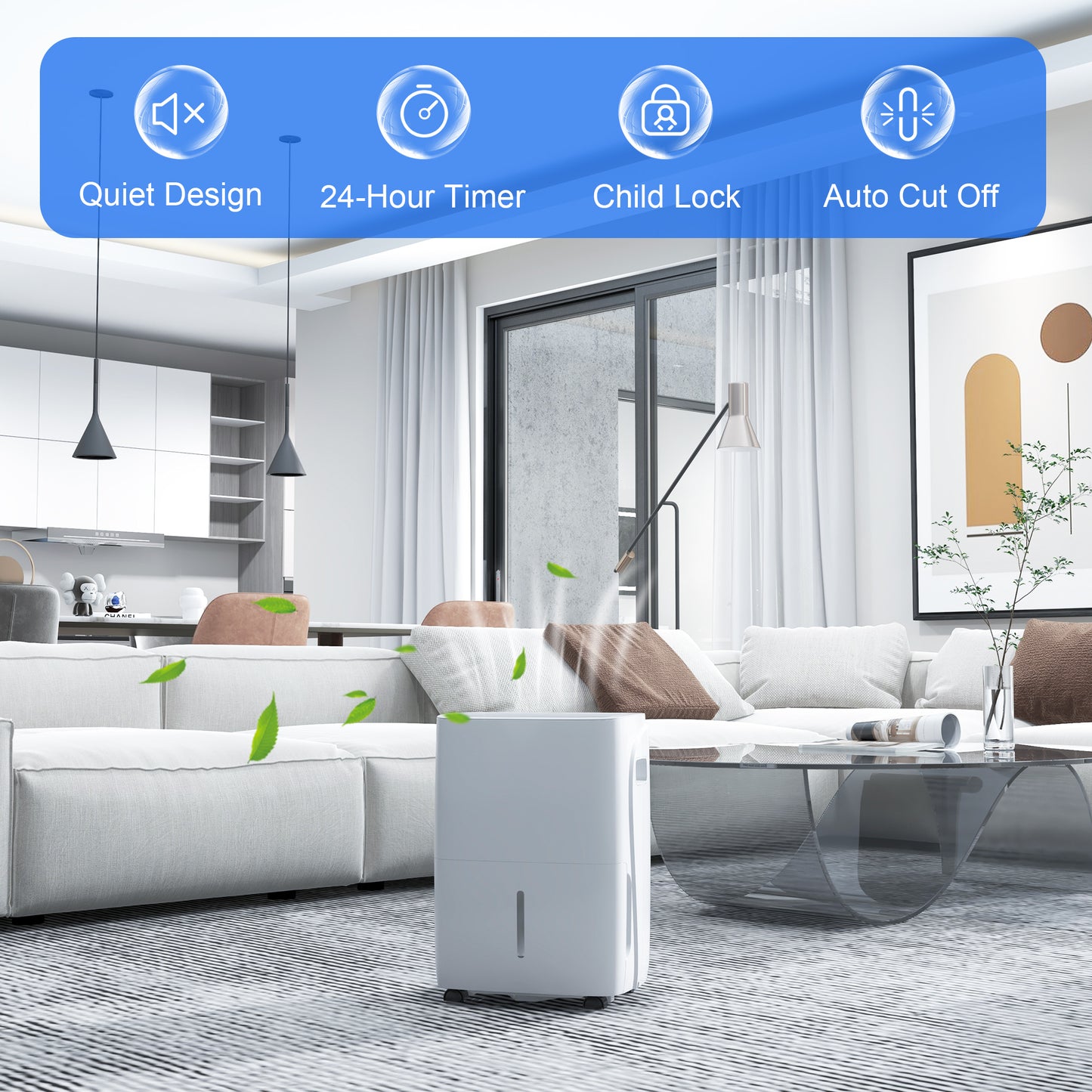 30L/Day Dehumidifier for Home, with Auto-Clean Filter, 24H Timer