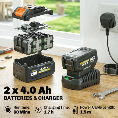 Cordless Strimmer with 2 x 4.0Ah Lithium Batteries & Charger