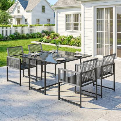 Garden Dining Set, Outdoor Table and Chairs with Foldable Backrest
