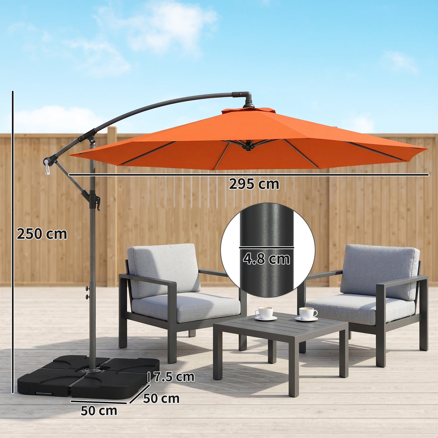 3(m) Banana Parasol Cantilever Umbrella Garden w/ Base Weights - Orange