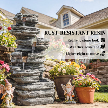 Outdoor Fountain, Resin Freestanding Garden Fountain, Grey