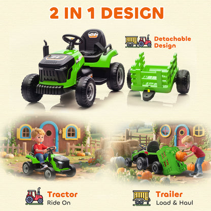 Ride on Tractor and Trailer, 12V Electric Ride on Tractor, Green