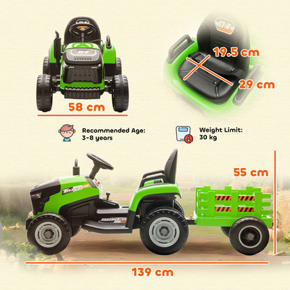 Ride on Tractor and Trailer, 12V Electric Ride on Tractor, Green