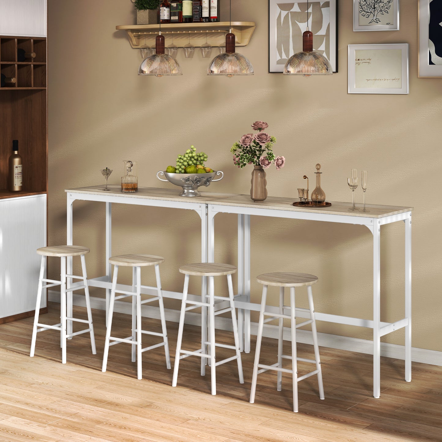 3 Piece Bar Set, Industrial Kitchen and Chair Set Oak