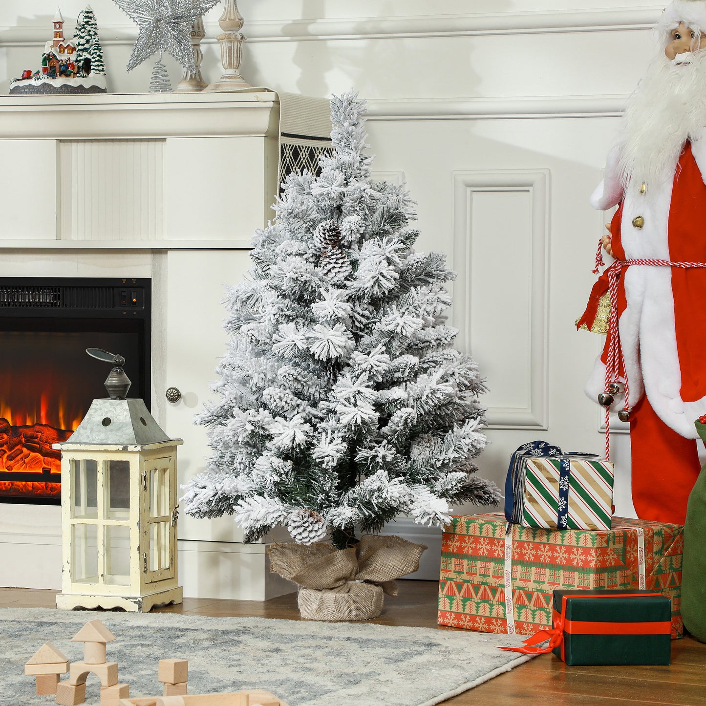 3ft Artificial Christmas Tree with LED Light, Concrete Base
