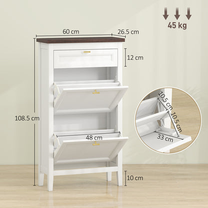 Shoe Cabinet with 2 Flip Drawers, Narrow Shoe Storage Cabinet, White
