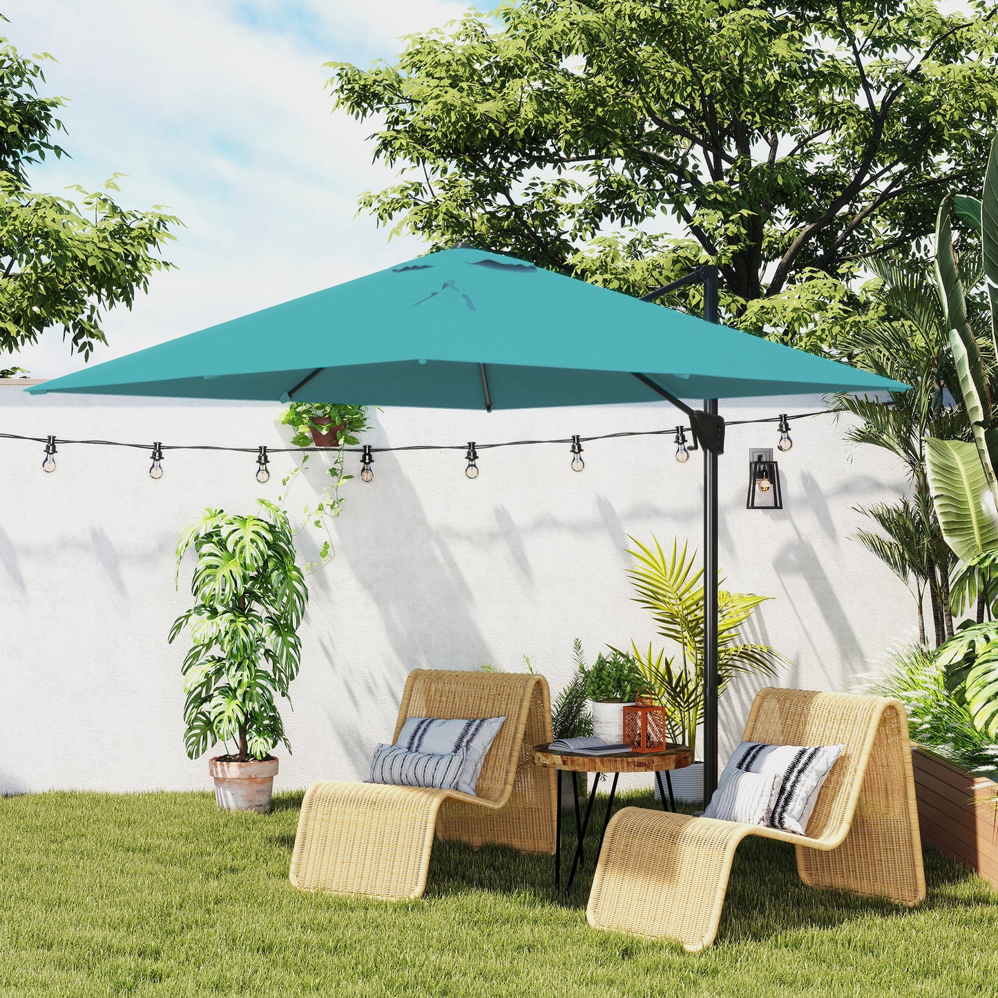 Square Cantilever Roma Parasol 360 Degree Rotation Hand Crank, Blue