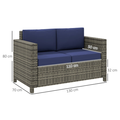 Rattan Wicker 2-seat  Loveseat Padded Garden Furniture Blue