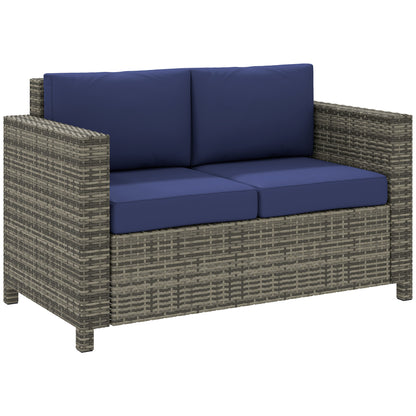 Rattan Wicker 2-seat  Loveseat Padded Garden Furniture Blue