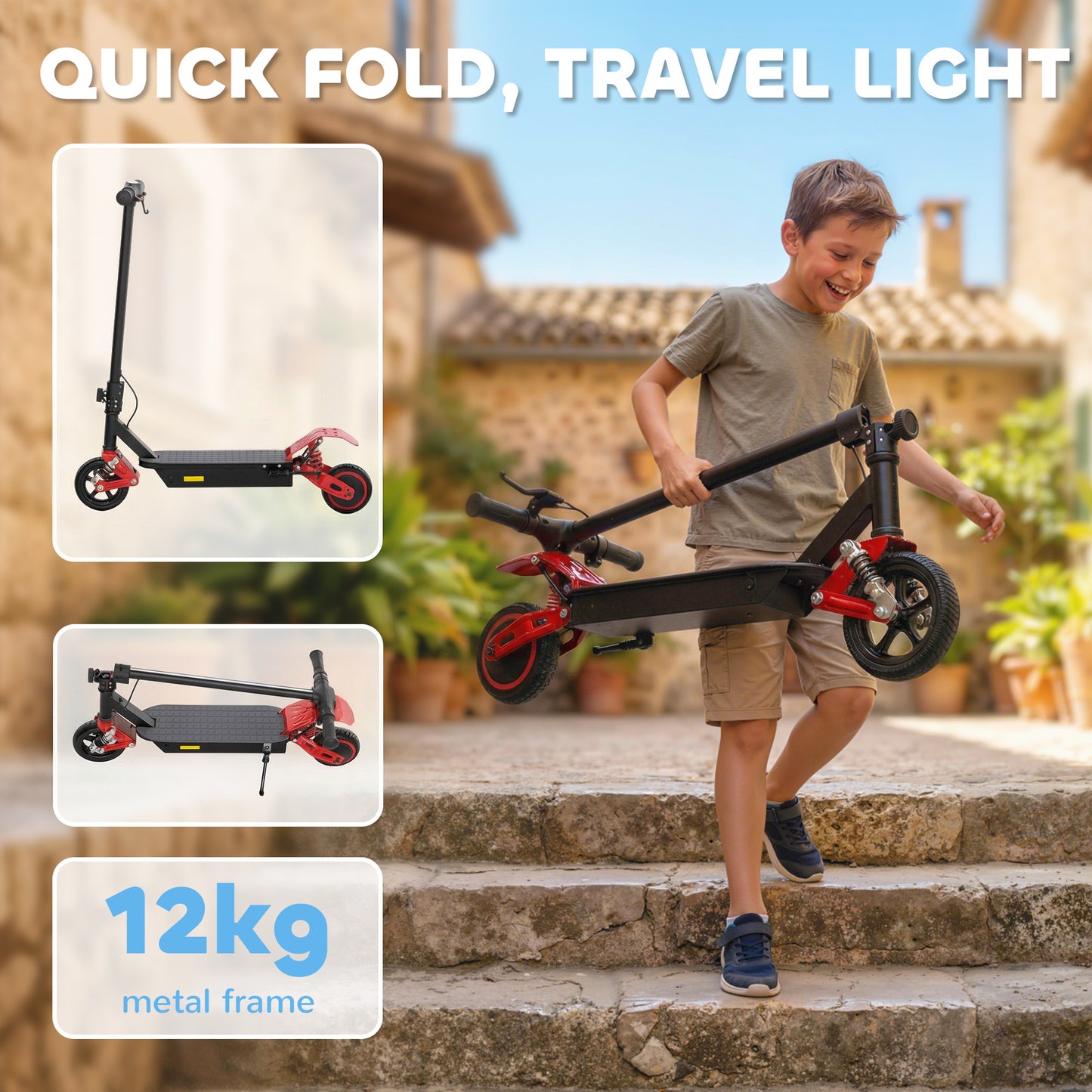 Electric Scooter for Kids with LCD Display, Up to 15 KM/H, Red