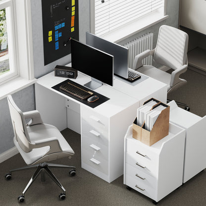 Computer Writing Desk with 4 Drawers, High Gloss Home Office Workstation