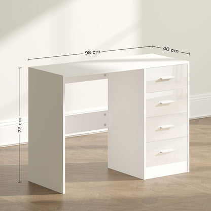 Computer Writing Desk with 4 Drawers, High Gloss Home Office Workstation