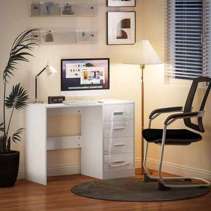 Computer Writing Desk with 4 Drawers, High Gloss Home Office Workstation