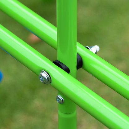 Metal Swings & Seesaw Set Double Seats with a Height Adjustable Children Outdoor Backyard Play Set for Toddlers Over 3 Years Old, Green