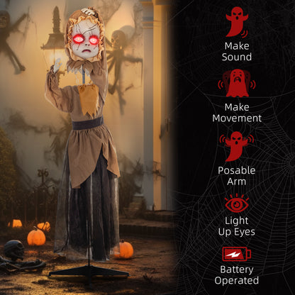 Halloween Doll Animatronic Prop with Light Up Eyes for Party