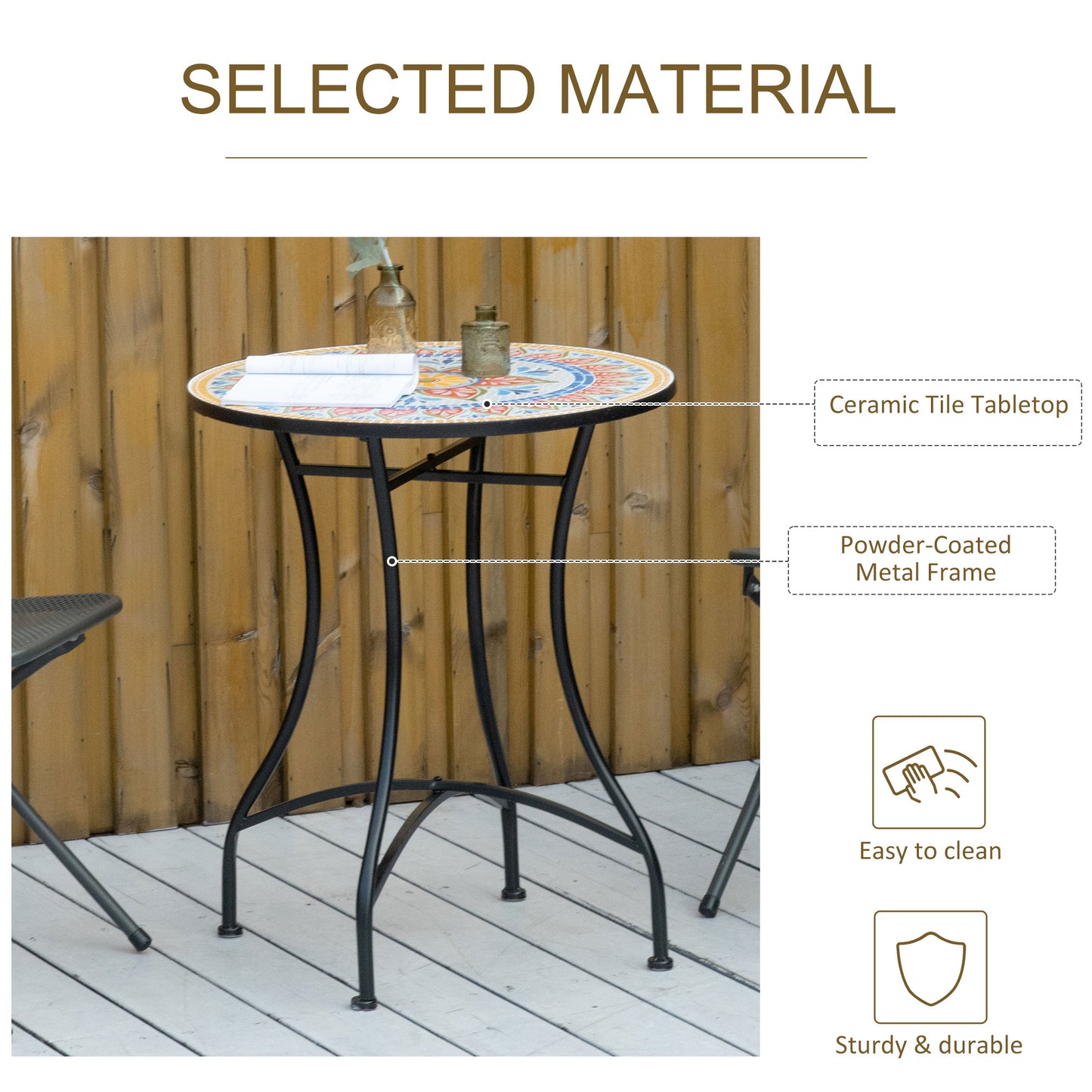 60cm Mosaic Round Bistro Table Outdoor Garden Side Table, Red