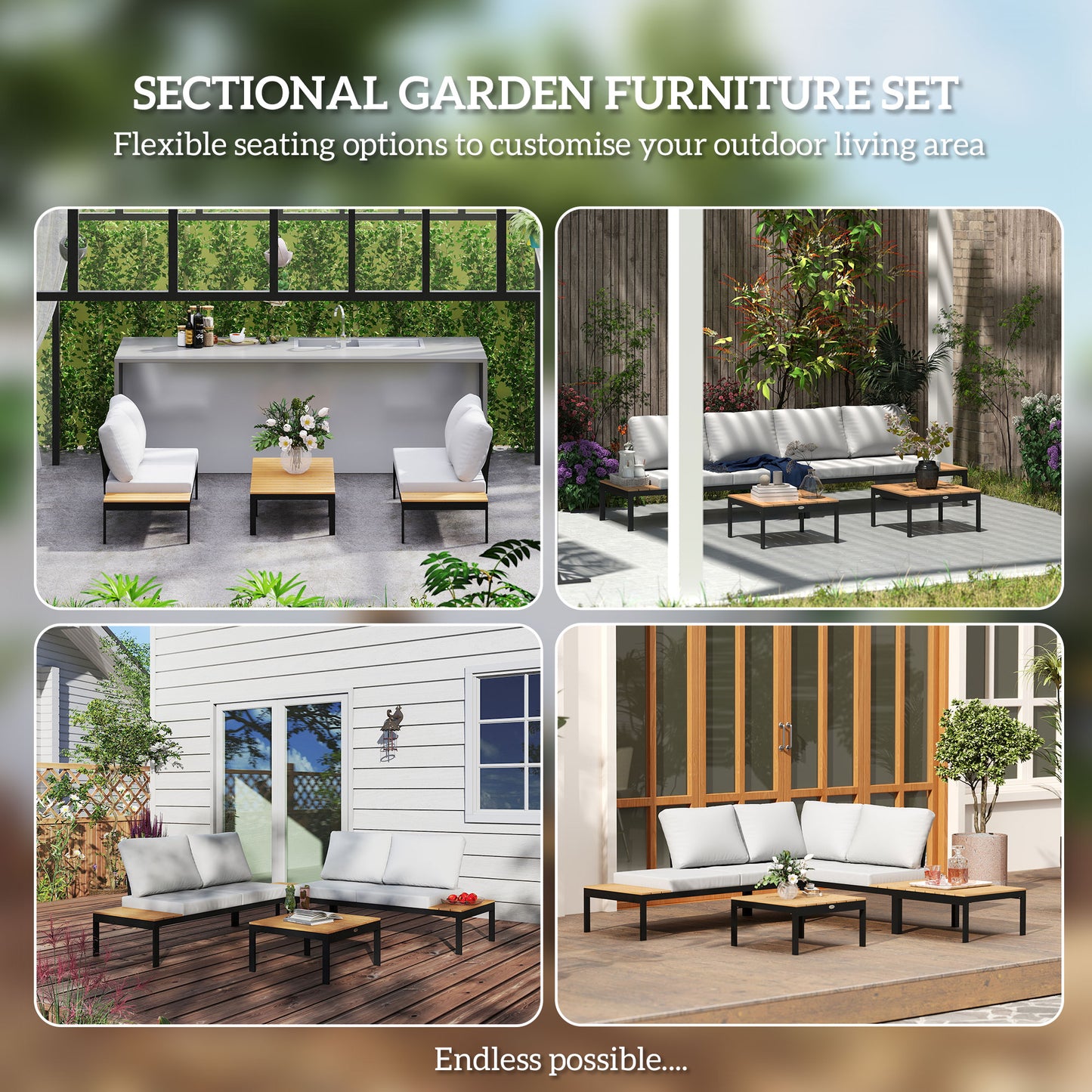 4 Seater Garden Corner Sofa Set with Removable Thick Cushions Teak