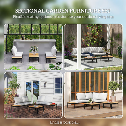 4 Seater Garden Corner Sofa Set with Removable Thick Cushions Teak