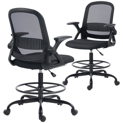 Mesh Painting Chair, Rolling Desk Chair with Flip-up Armrests, Black