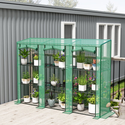 3 Tier Lean-to Mini Greenhouse with PE Cover, Green