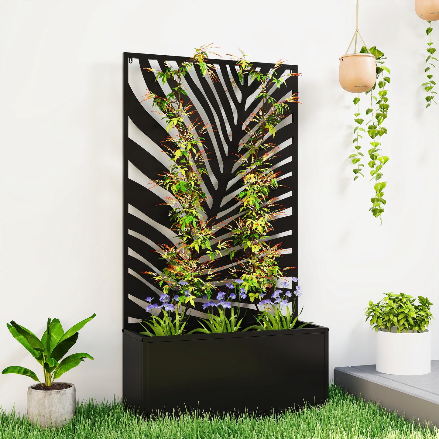 Metal Raised Garden Bed with Trellis, Outdoor Elevated Planter Box