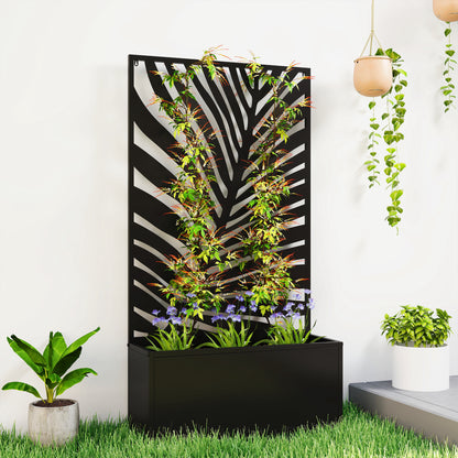 Metal Raised Garden Bed with Trellis, Outdoor Elevated Planter Box
