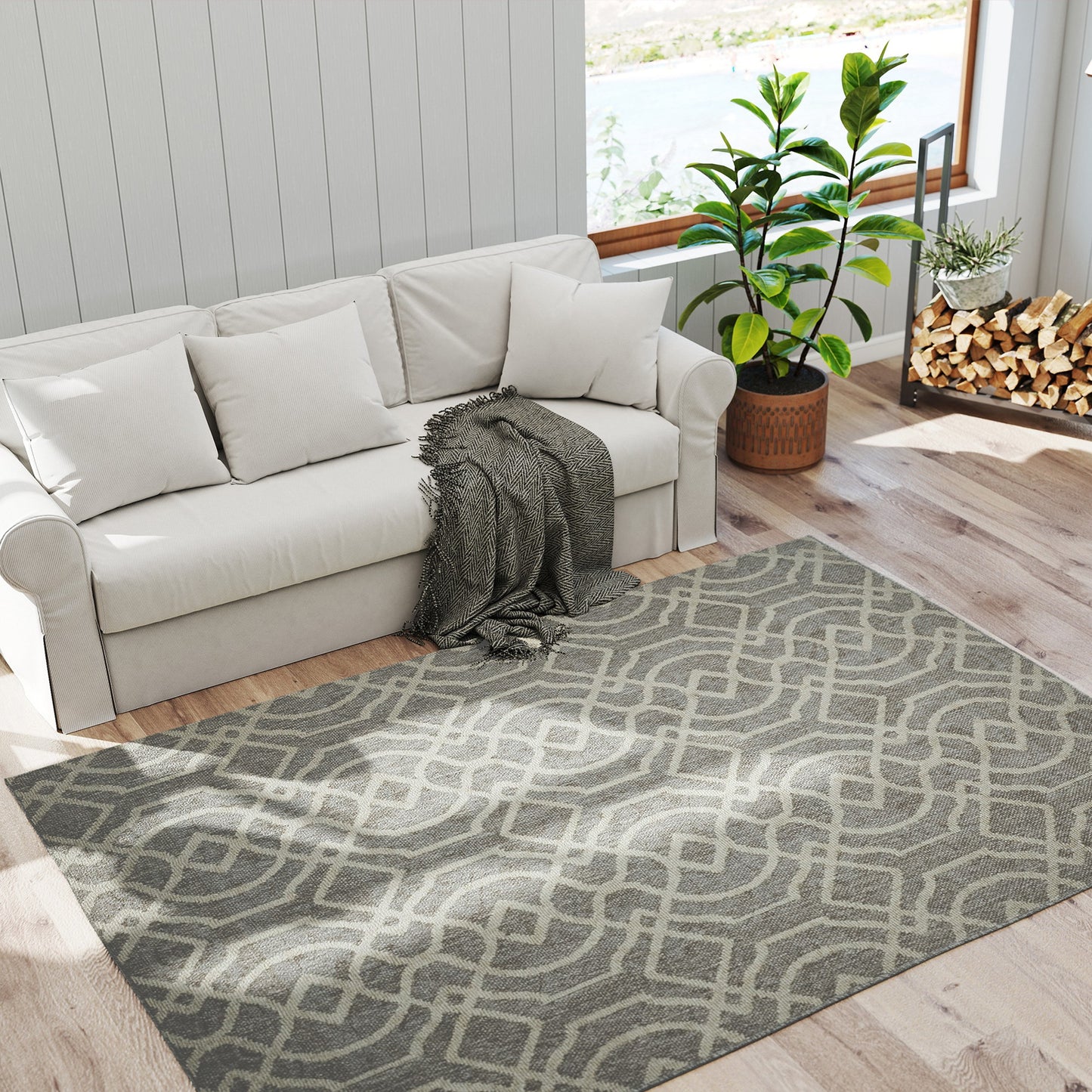 Easy-Cleaning Machine Washable Rug for Patio, Garden, Grey