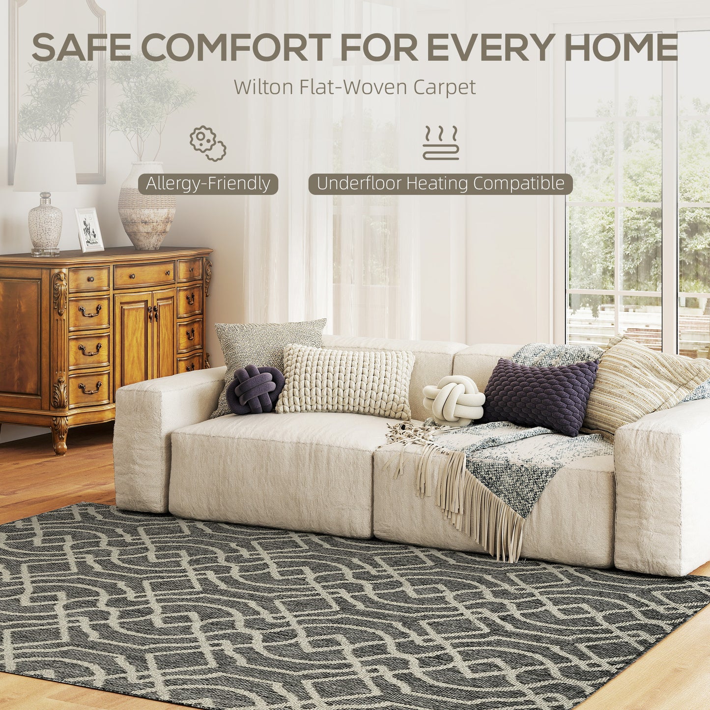 Easy-Cleaning Machine Washable Rug for Patio, Garden, Grey