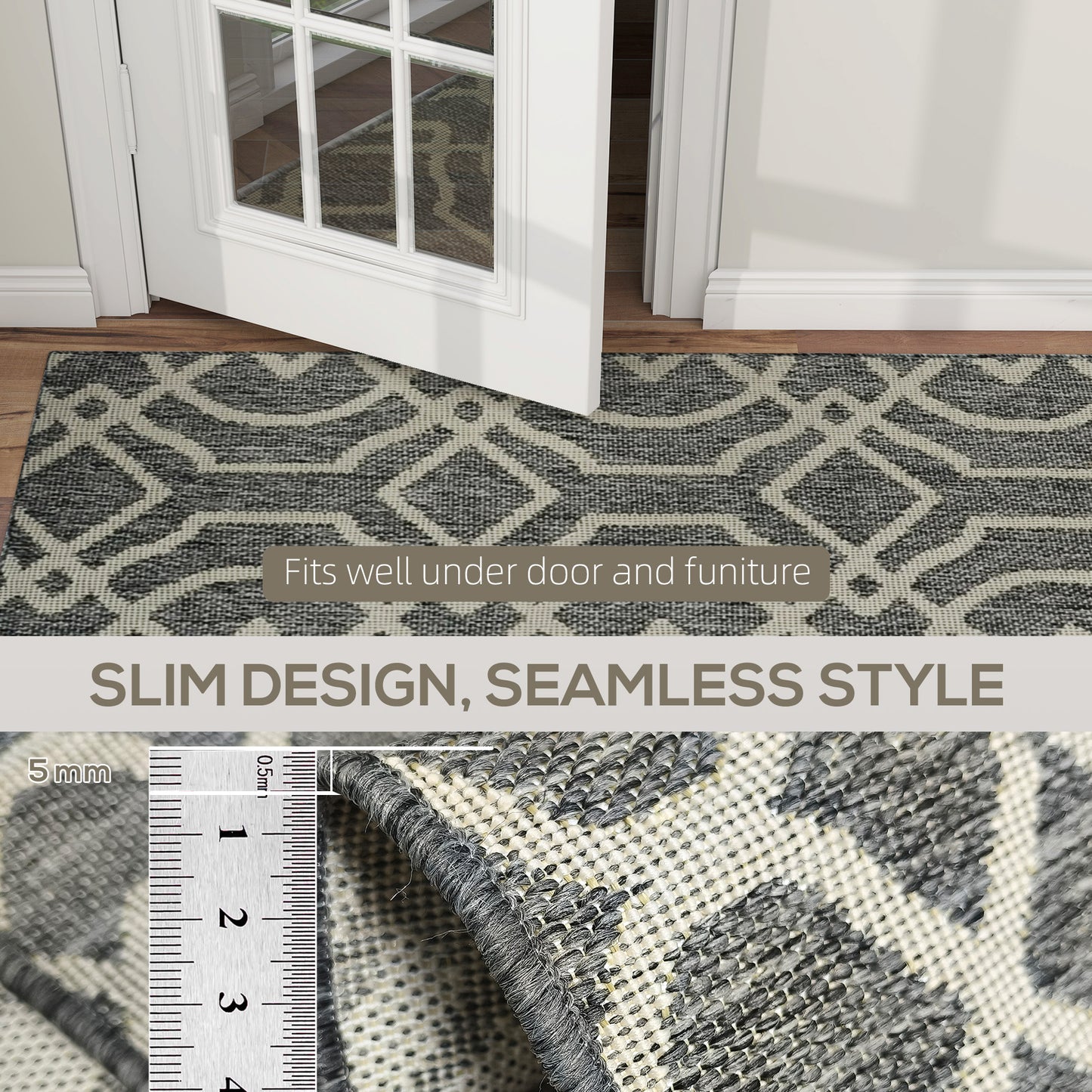 Easy-Cleaning Machine Washable Rug for Patio, Garden, Grey