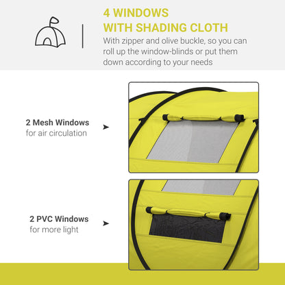 4-5 Person Pop-up Camping Tent Waterproof Family Tent w/ 2 Mesh Windows & PVC Windows Portable Carry Bag for Outdoor Trip, Yellow