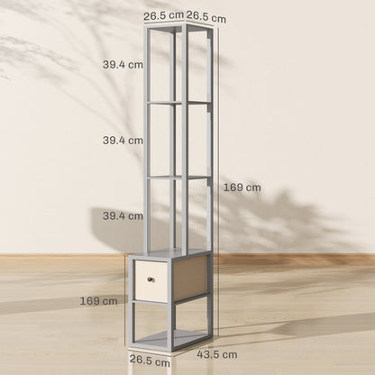 Floor Lamp with Shelves, LED Standing Lamp with Fabric Drawer, Grey