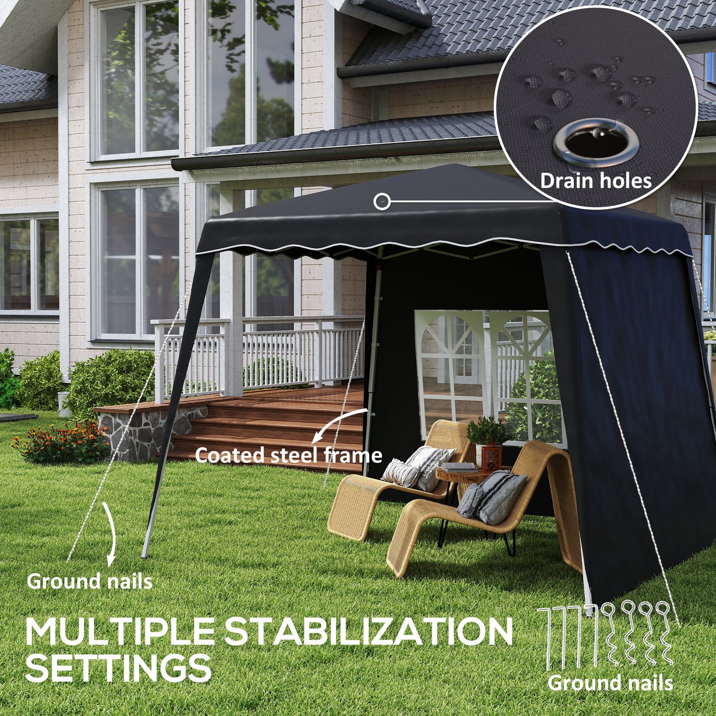 2.4 x 2.4m UV50+ Pop Up Gazebo Canopy Tent with Carry Bag, Black