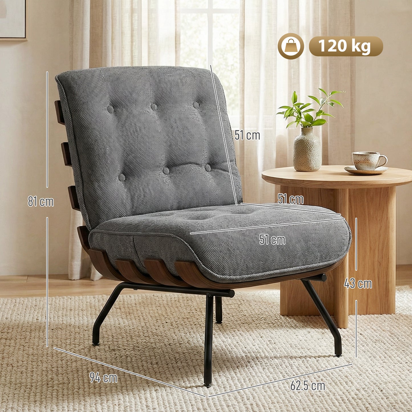 Accent Chair, Reading Chair with Spring Cushion, Dark Grey