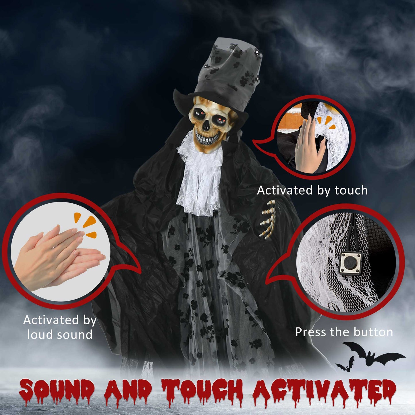189cm Animated Prop Ghost Bridegroom, Indoor Halloween Decorations