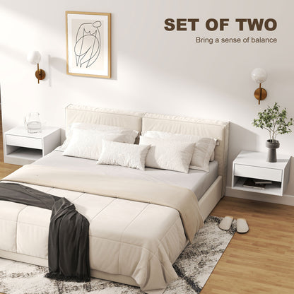 Floating Nightstands Set of 2, Bedside Table w/ Drawer and Open Shelf