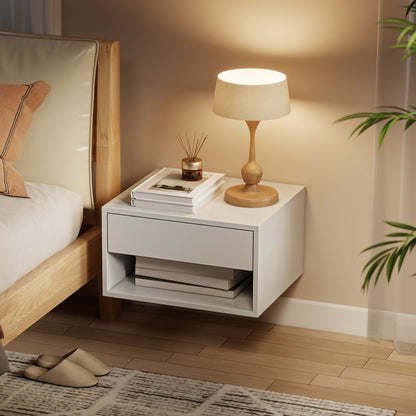 Floating Nightstands Set of 2, Bedside Table w/ Drawer and Open Shelf