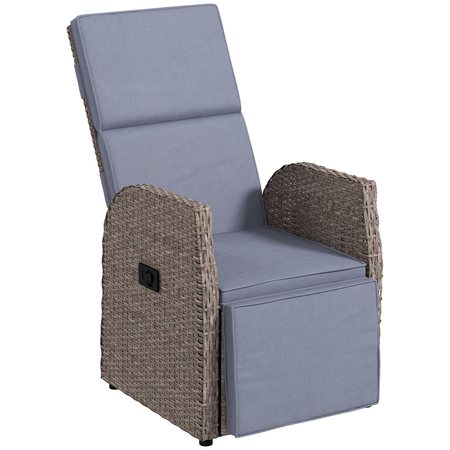Outdoor PE Rattan Leisure Chair with Cushion, Hand-Woven PE Rattan Recliner Garden Chair with Adjustable Back and Footrest, Patio Deck Chair with Side Table, Brown